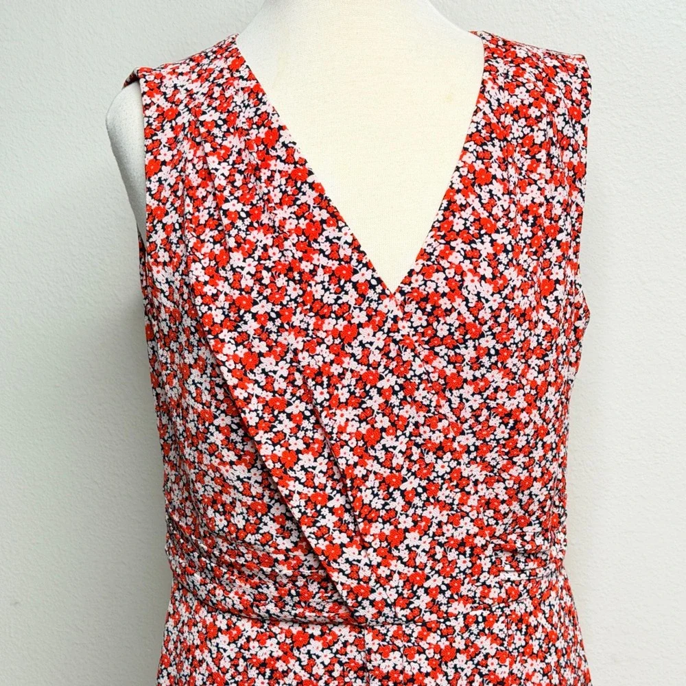 Lauren Ralph Lauren Dress Sz 12 Floral Faux Wrap Jersey Sleeveless‎ V-Neck